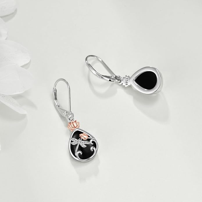 AOBOCO Teardrop Dangle Earrings for Women 925 Sterling Silver Moonstone Flower Filigree Leverback Jewelry Birthday