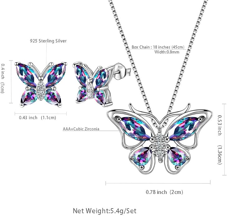 Aurora Tears Butterfly Jewelry,Women 925 Sterling Silver Butterflies Birthstone Pendant Necklace/Earrings/Rings Wedding Gift
