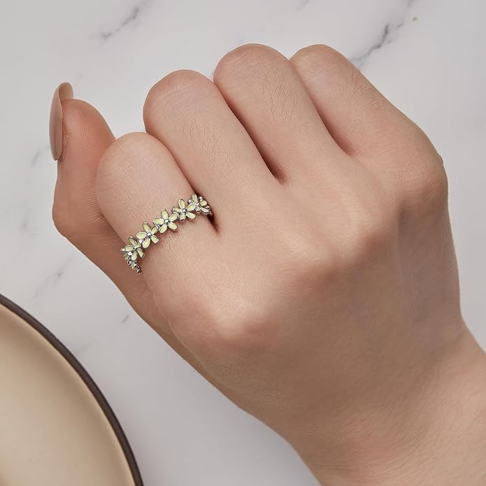 925 Sterling Silver Dainty Daisy Butterfly Paw Heart Eternity Rings Blue Flower Finger Rings for Women Stacking Promise Rings Gift Jewelry
