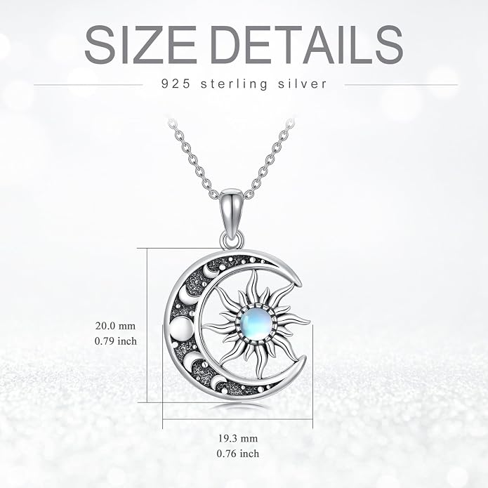 Sun and Moon Necklace 925 Sterling Silver Sun Moon Pendant Gemstone Jewelry Gifts for Women