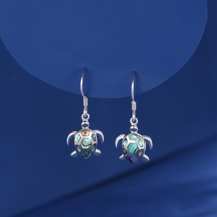 Sea Turtle Earrings,Sterling Silver Hawaiian Beach Themed Stud Earrings Tortoise Animals Drop Dangle Blue Opal Ocean Tarnish Resistant Jewelry Gifts for Women Girlfriend Mom Mother Sister