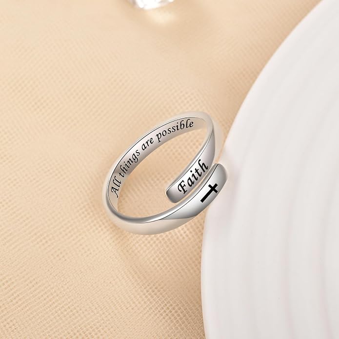 BEILIN 925 Sterling Silver Inspirational Jewelry Rings Adjustable Ring Personality Encouragement Gift for Teens Women