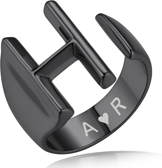 KeyStyle Bold Initial Letter Rings Adjustable, GoldChic Jewelry Women Gold Statement Ring Personalized Engraved Women’s Open Signet Ring for Party (Gold, White Gold, Black)
