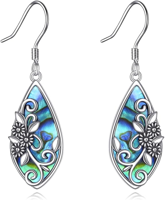 Daisy Filigree Earrings Sterling Silver Daisy Teardrop Earrings Abalone Bohemia Jewelry Gift for Women