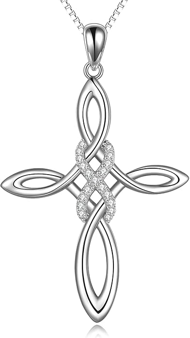 LUHE Celtic Knot Cross Necklace Sterling Silver Birthstone Polished Religious Infinity Celtics Jewelry Gifts for Women