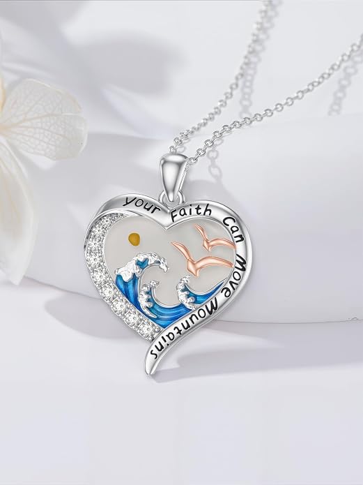 Midari Ocean Necklace 925 Sterling Silver Flamingo Mama Bear Dolphin Penguin Sea Turtle Axolotl Desert Cactus Nautical Rudder Tropical Palm Compass Wave Pendant Boho Jewelry Gifts for Women Men