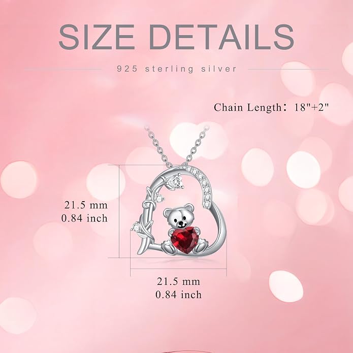 PELOVNY Teddy Bear Necklace for Women 925 Sterling Silver Bear/Highland Cow/Fox/Cat/Axolotl Birthstone Necklace Christmas Birthday Jewelry Gifts for Mom Daughter Wife Sister