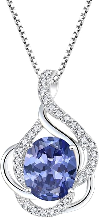 Birthstone Necklace for Women 925 Sterling Silver Pendant Necklaces Oval Cut Cubic Zirconia Necklace Jewelry