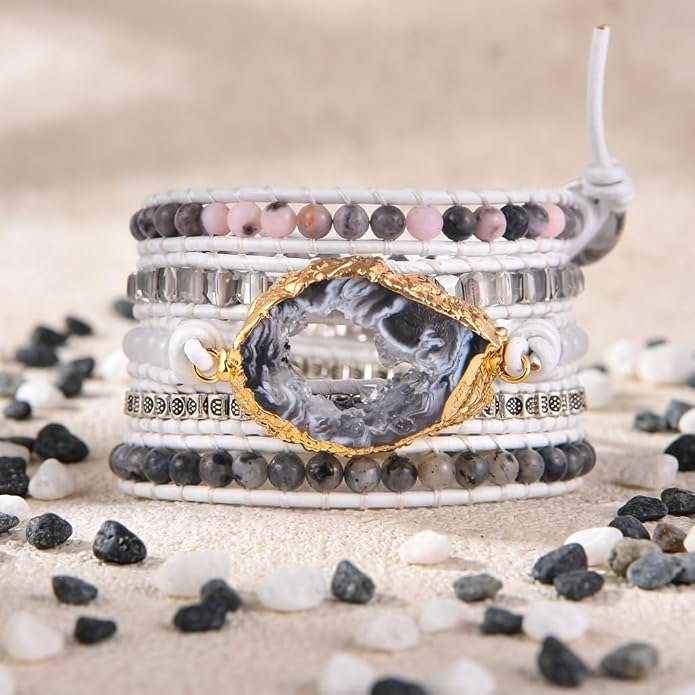 YGLINE Boho Handmade Wrap Leather Tube Crystal Stone Bracelet for Women