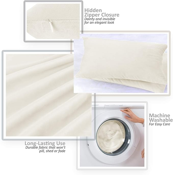 Nestl Throw Pillow Covers, Cozy Velvet Decorative Pillow Covers 12 x 20 Inches, Soft Solid Couch Pillow Covers for Sofa, Bed and Car, Set of 2 - Off White