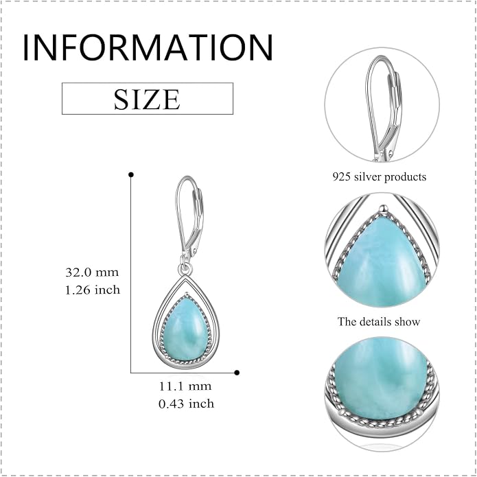 VONALA Dangle Earrings 925 Sterling Silver Opal Larimar Lapis Sapphire Turquoise Moss Agate Crystal Dangling Earrings Jewelry Gift for Women