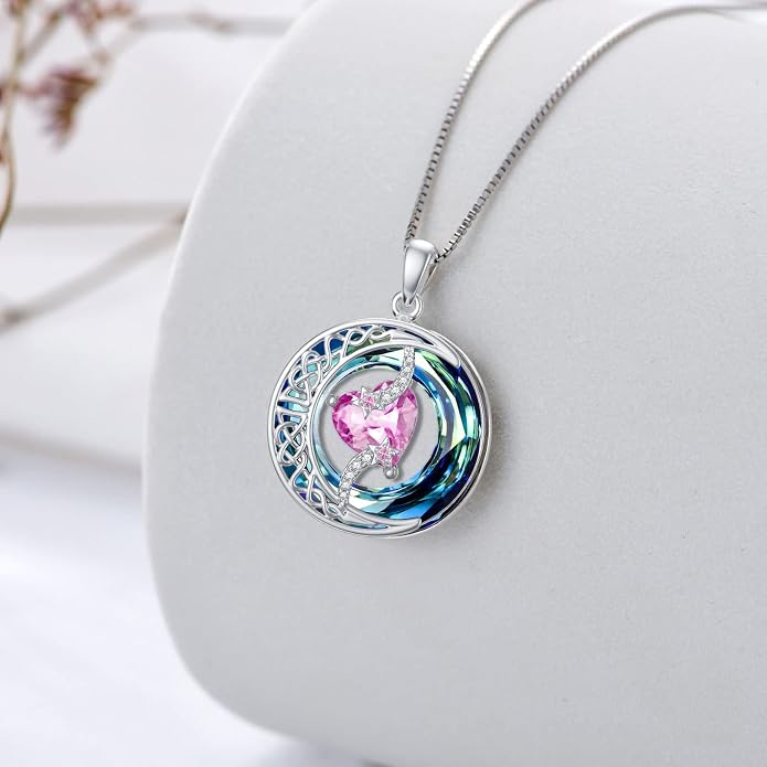 TOUPOP Birthstone Necklace 925 Sterling Silver Moon and Star Pendant Celtic Moon Jewelry with Blue Crystal Anniversary Birthday Gifts for Women Mom Wife Her