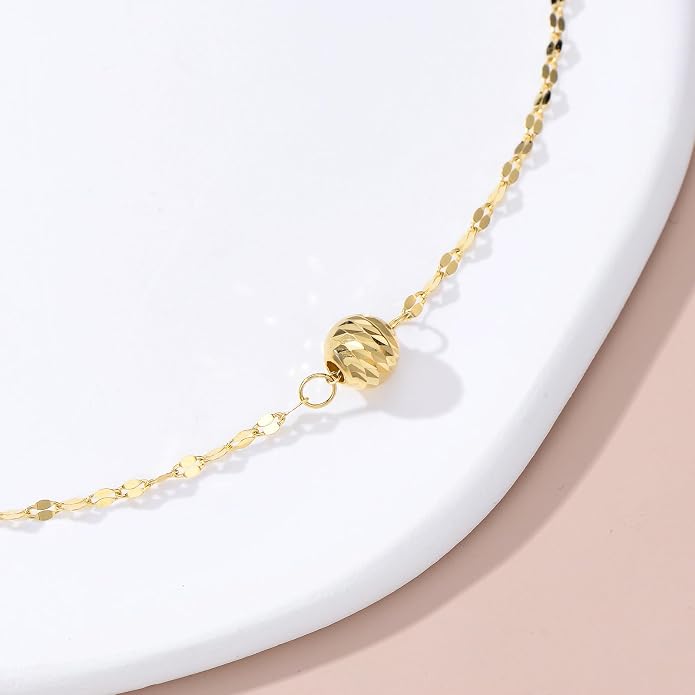 SISGEM Real 18k Gold Lip Chain Diamond-cut Bead Anklet for Women, 18 Karat Gold Lip Chain Ankle Bracelets for Her, 9.4-11 Inches