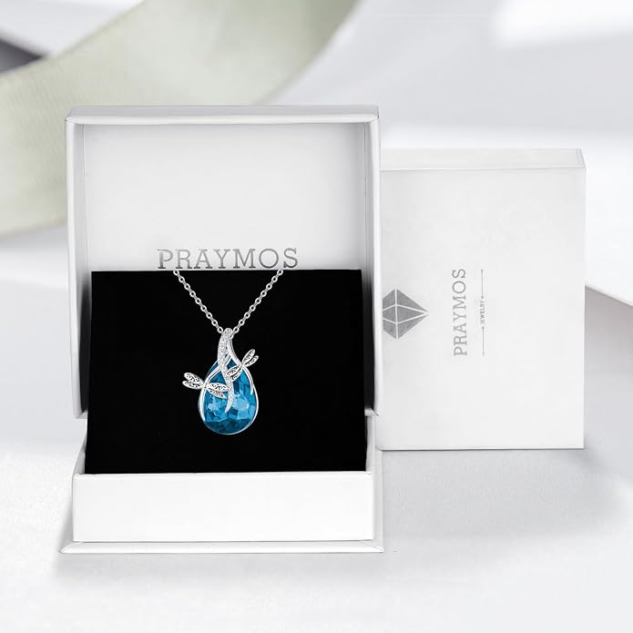 PRAYMOS S925 Sterling Silver Birthstone Necklaces for Women Dainty CZ Necklace Dragonfly Pendant Minimalist Jewelry Gift