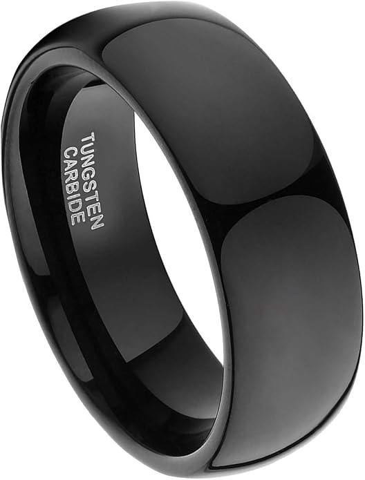 TRUMIUM 2mm 4mm 6mm 8mm Black Tungsten Ring for Men Women Wedding Band Domed High Polish Comfort Fit 4-15