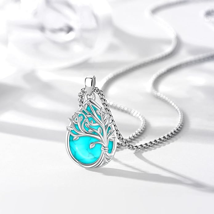 Sterling Silver Tree of Life Necklace for Women Oval Family Tree Necklace Abalone Shell Moonstone Pendant Mother Day Necklace for Mom Tree of Life Jewelry