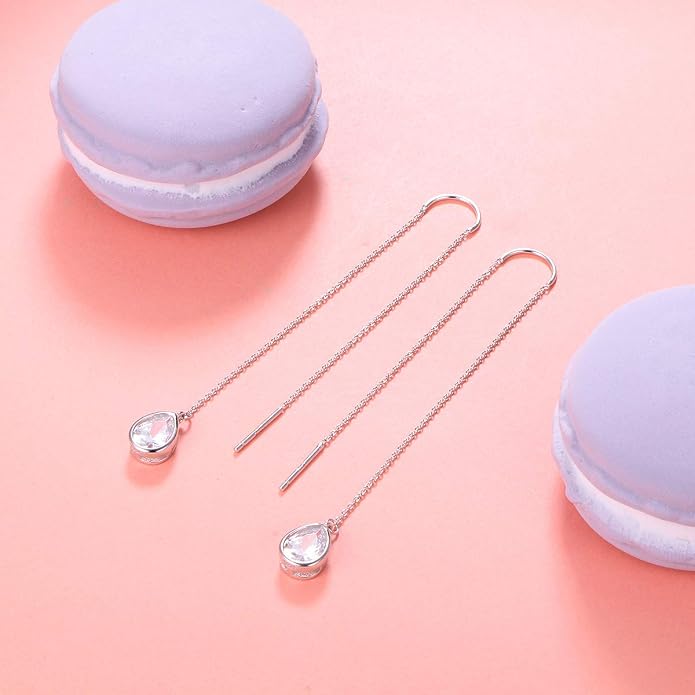 Teardrop Earrings Threader Earrings 925 Sterling Silver Droplet Jewelry Drop Dangle Long Charm Earrings for Women Girls Birthday Gifts