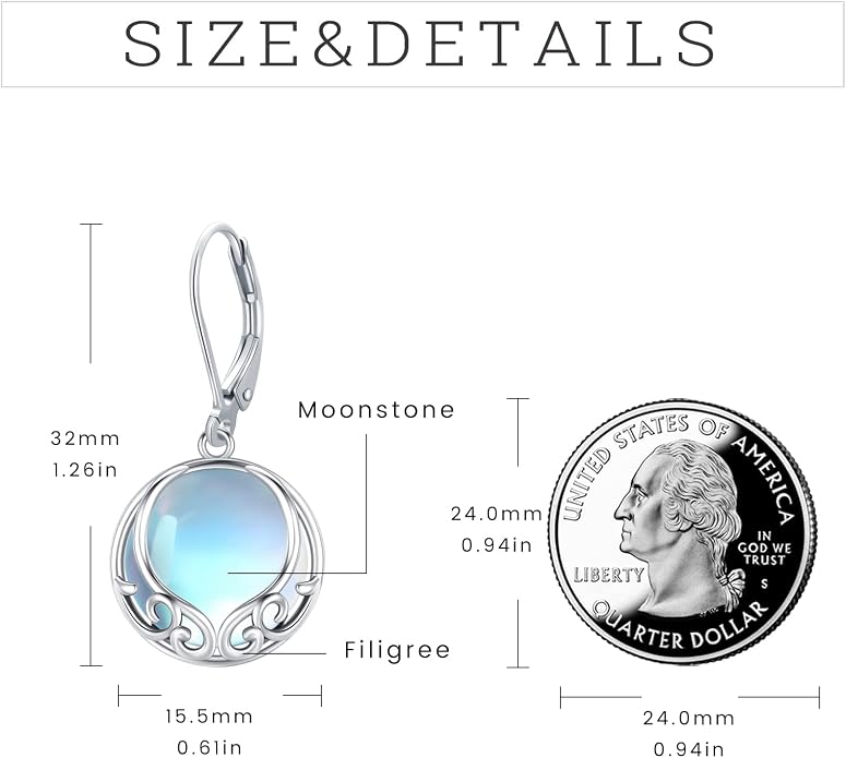 Dangle Earrings Sterling Silver Moonstone/Turquoise/CZ/Crystal Earrings for Women Tree of Life Animal Filigree Leverback Earrings Jewelry Gifts