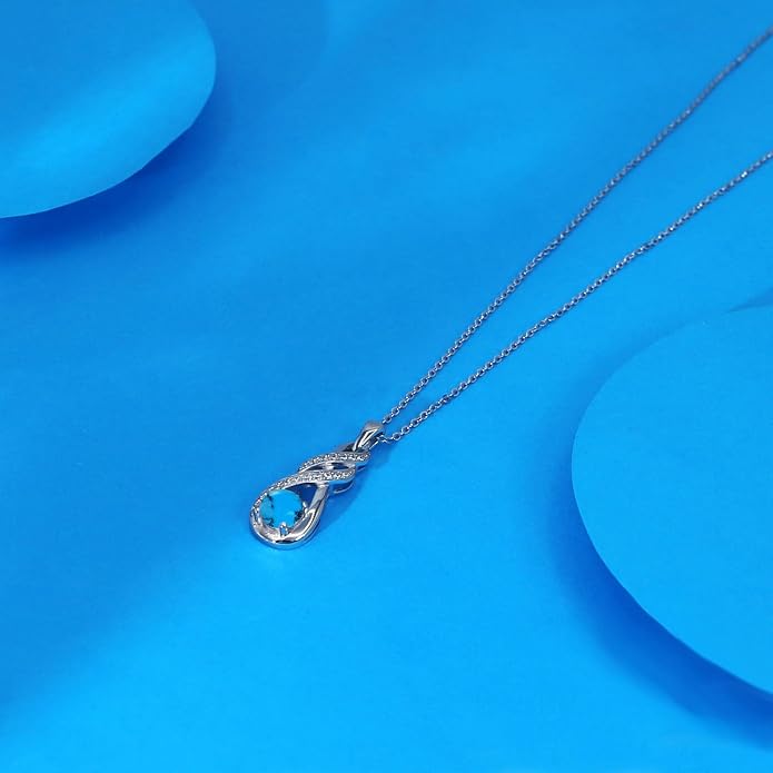 Birthstone Necklaces for Women 925 Sterling Silver Infinity Pendant Created Gemstone Jewelry for Her, 16"+2"