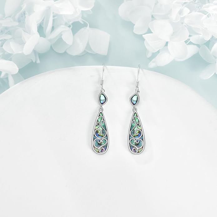 TIGER RIDER Abalone Shell 925 Sterling Silver Dangle Earrings Lightweight Filigree Dangle Drop Earrings for Women