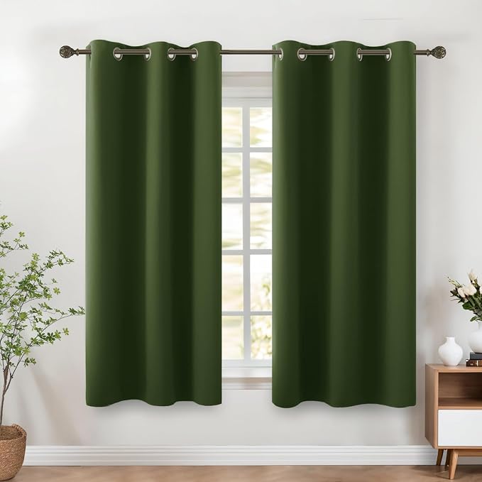 KOUFALL Olive Green 42x54 Inches Long Blackout Curtains for Living Room