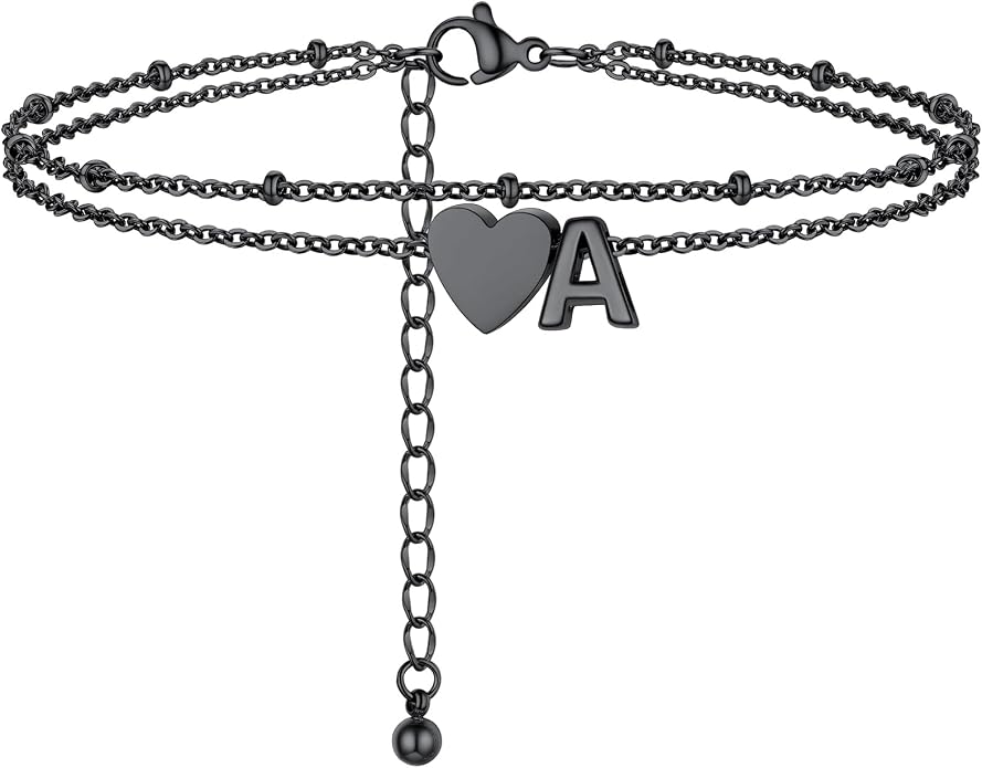 Initial Ankle Bracelets for Women, Dainty Stainless Steel Letter A-Z Layered Anklets, Heart Ankle Bracelet 8.5"-10.5" Adjustable, Summer Beach Jewelry, Come with Box