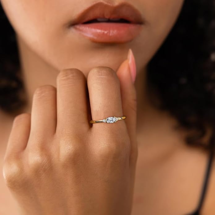 Lunvky 14k Gold Plated Birthstone Rings for Women Teen Dainty Stackable Pinky Rings Non Tarnish CZ Emerald Green Gemstone Thumb Finger Band Ring Cute Jewelry Birthday Gift Size 6-11