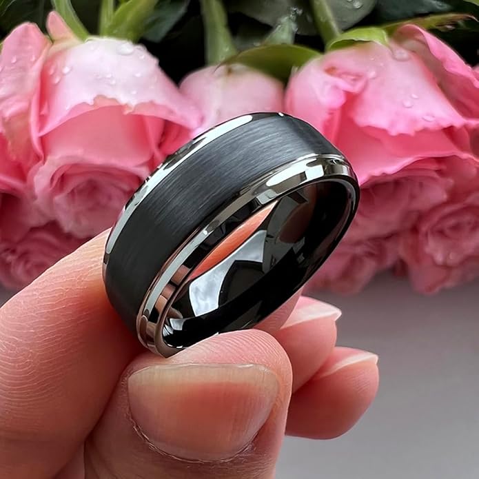 TUTISS 6mm 8mm Tungsten Rings for Men Women Fashion Engagement Wedding Bands Brushed Finish Stepped Beveled Edges Comfort Fit