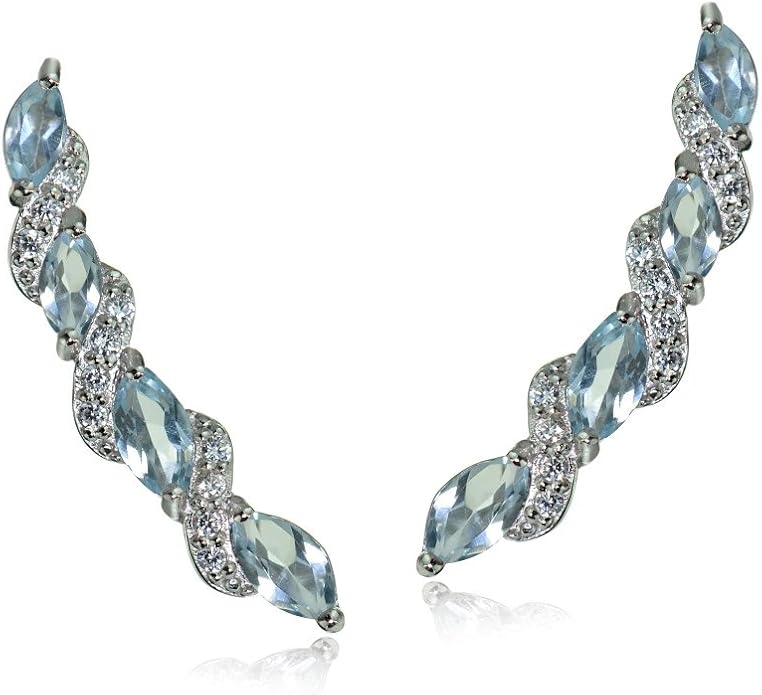Twist Sterling Silver Ear Climbers & Crawlers - Birthstone & Synthetic Gemstone Earrings for Women