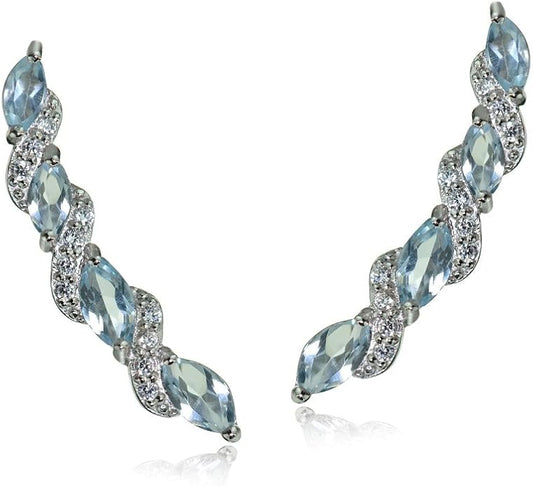 Twist Sterling Silver Ear Climbers & Crawlers - Birthstone & Synthetic Gemstone Earrings for Women