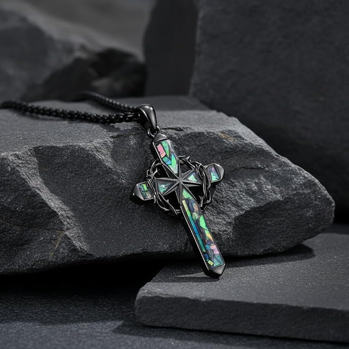 Crown of Thorns Necklace for Men 925 Sterling Silver Nail Cross Necklace Pendant Religious Christian Jewelry Valentines Day Gifts for Men