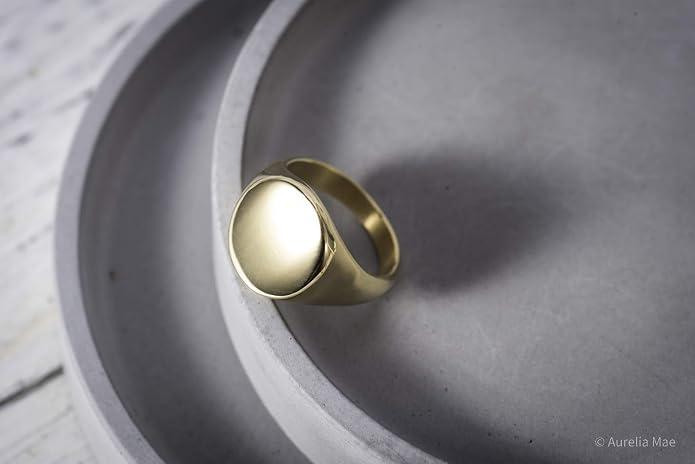 18K Gold Plated Women's Starburst Signet Ring - Minimalist Mother of Pearl Statement Piece