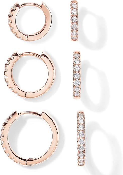 PAVOI Gold Hoop Earrings for Women - 14K Gold Plated 925 Sterling Silver Posts 3 Pairs Hoop Earrings Set for Women - Hypoallergenic Huggie Earring Pack