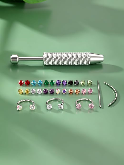 Oveta 18G Horseshoe Nose Rings for Women, 16G 20G Surgical Steel Nose Ring Hoop 6/8/10/12mm, Internally Threaded Tragus Cartilage Helix Earrings Silver/Gold, 3mm CZ