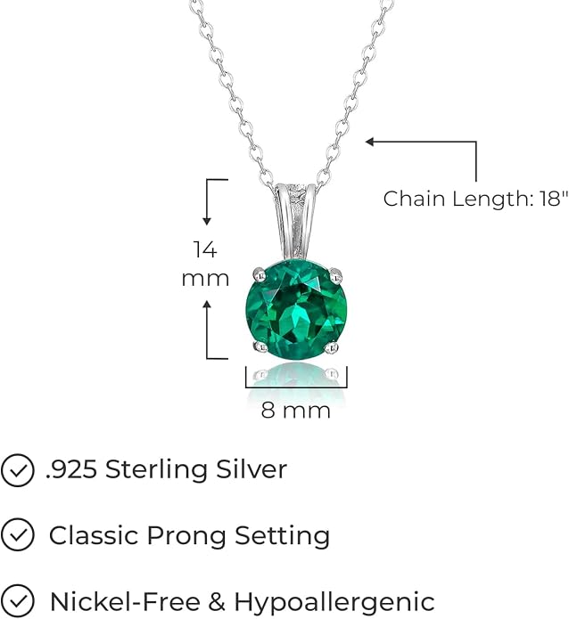 Amazon Essentials Sterling Silver Round Cut Birthstone Pendant Necklace 18"