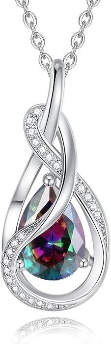 FANCIME TimelessTie Birthstone Necklace for Women White Gold Plated Sterling Silver Ribbon Design Jewelry Knot Pendant Fine Jewelry Gemstone Anniversary Birthday Graduation Mothers Day Gifts for Women Wife Mother Her