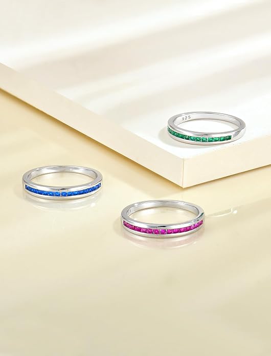 YL Stackable Rings 925 Sterling Silver Halo Birthstone Eternity Bands Jewelry for Women