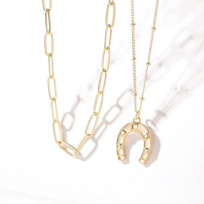 MEVECCO Layered Heart Necklace Pendant Handmade 18k Gold Plated Dainty Gold Choker Arrow Bar Layering Long Necklace for Women