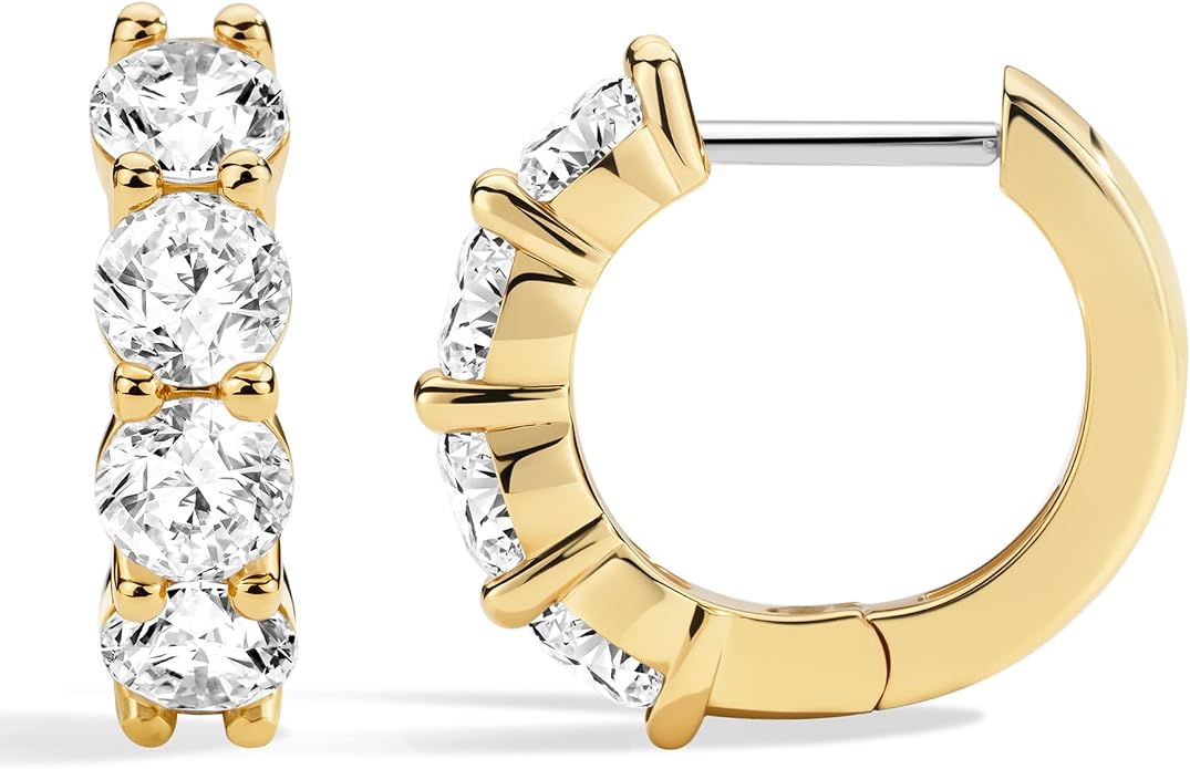 ASHINE 14k Gold Plated Huggie Earrings for Women, Small Hypoallergenic Stainless Steel Post Cuff Hoop Ear Ring Trendy Non Tarnish Cartilage Piercing Dainty Cubic Zirconia Jewelry