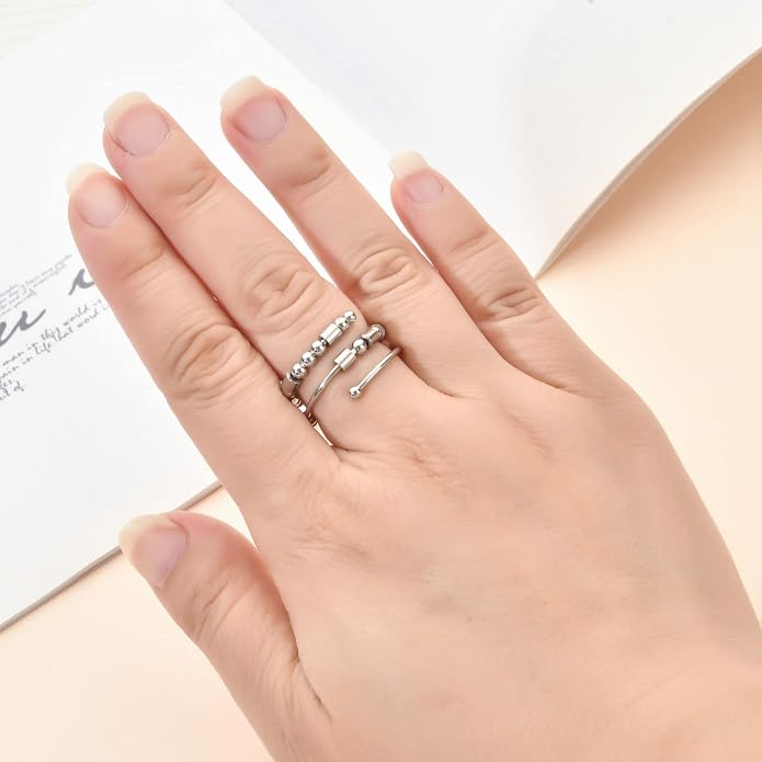 Morse Code Rings for Women, Stainless Steel Spinner Ring Fidget Rings for Anxiety Ring Morse Code Rings Inspirational Gifts Jewelry Women Birthday Graduation Gifts for Best Friends