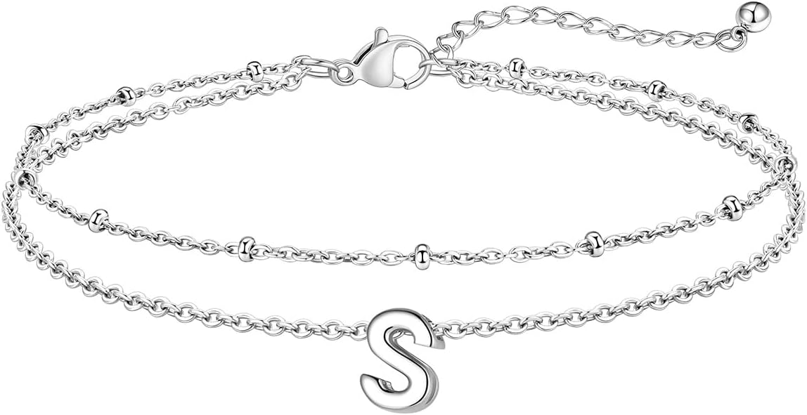 FaithHeart Initial Ankle Bracelets for Women, Waterproof 14k Gold Plated Initial Anklets Non Tarnish Stainless Steel Cute Layered Anklet Summer Beach Jewelry