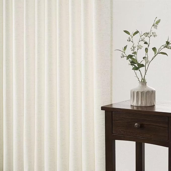 Topfinel 102 Inch Curtains 2 Panels Set,Two Packs Pinch Pleat Back Tab Linen Window Semi Sheer Privacy Thick Decorative Curtain Drapes for Living Room Bedroom,72x102 in Long,Ivory/Off White