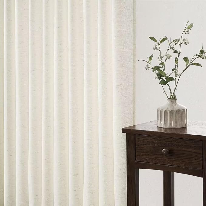 Topfinel 105 Inch Curtains 1 Panels Set,Two Packs Pinch Pleat Back Tab Linen Window Semi Sheer Privacy Thick Decorative Curtain Drapes for Living Room Bedroom,72x105 in Long,Ivory/Off White