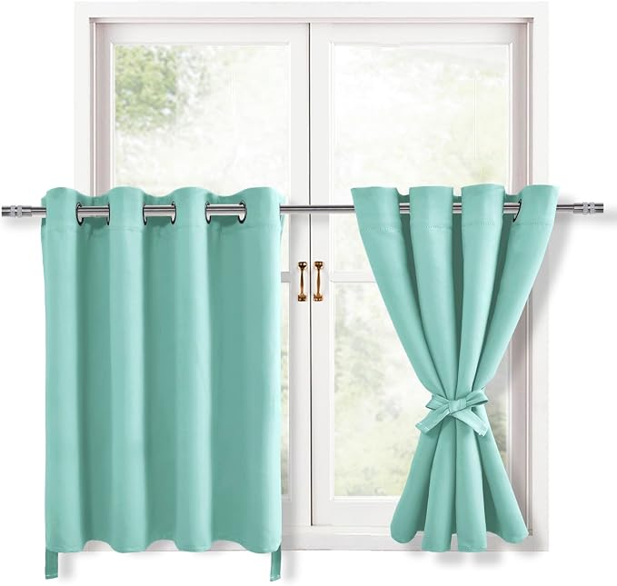 Hiasan RV Blackout Curtains for Bedroom, 52 x 30 Inches Long - Thermal Insulated & Energy Saving Window Curtains for Living Room, 2 Drape Panels Sewn with Tiebacks, Aqua