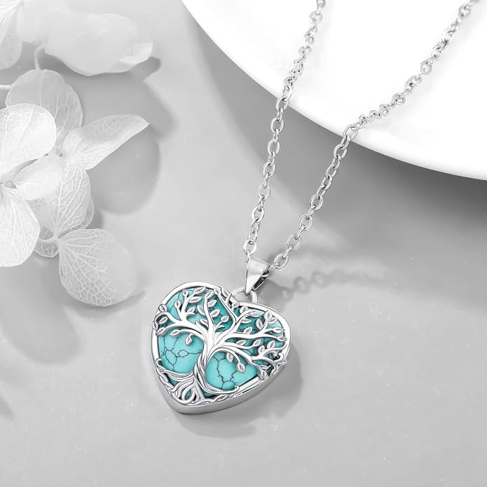 Tree of Life Necklace for Women Moonstone/Turquoise/Amethyst Pendant Boho Necklace Fine Jewelry Gifts for Wife Mom Grandmother