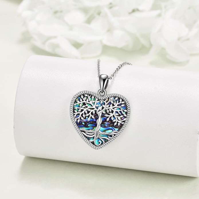 ONEFINITY Tree of Life Necklace for Women Sterling Silver Abalone Shell Crystal Tree of Life Pendant Necklace Family Tree Jewelry for Mom Daughter Sister Girls Christmas Gifts