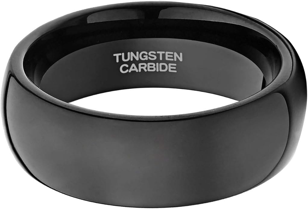TRUMIUM 2mm 4mm 6mm 8mm Black Tungsten Ring for Men Women Wedding Band Domed High Polish Comfort Fit 4-15