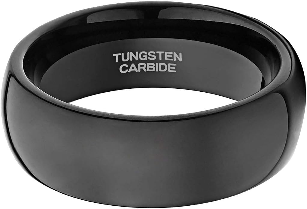 TRUMIUM 2mm 4mm 6mm 8mm Black Tungsten Ring for Men Women Wedding Band Domed High Polish Comfort Fit 4-15