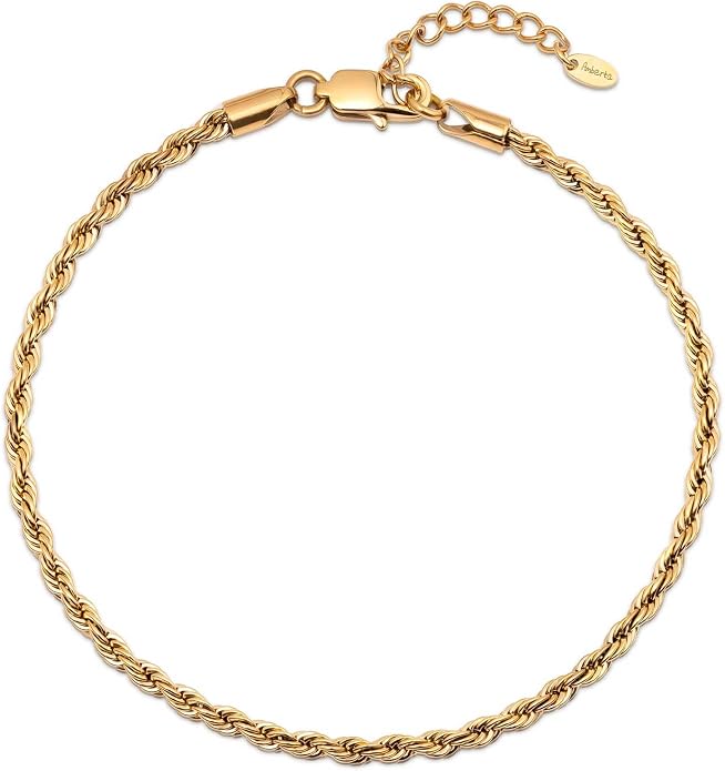Amberta Silver Gold Waterproof Ankle Bracelets for Women | Boho Layered Anklets for Women | Summer Jewelry, Adjustable Ankle Chain Beaded Rope Heart