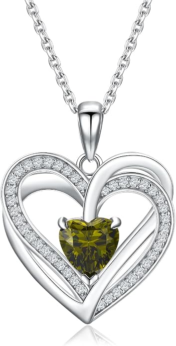 Anniversary Charm Necklace, Sterling Silver 14K Gold Plated Chain with Interlocking Heart Pendant Elegant Birthstone Necklaces for Women, Length 18"